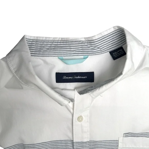 Tommy Bahama Men’s XXL Cotton White & Blue Striped Button Down Short Sleeve - Picture 5 of 6